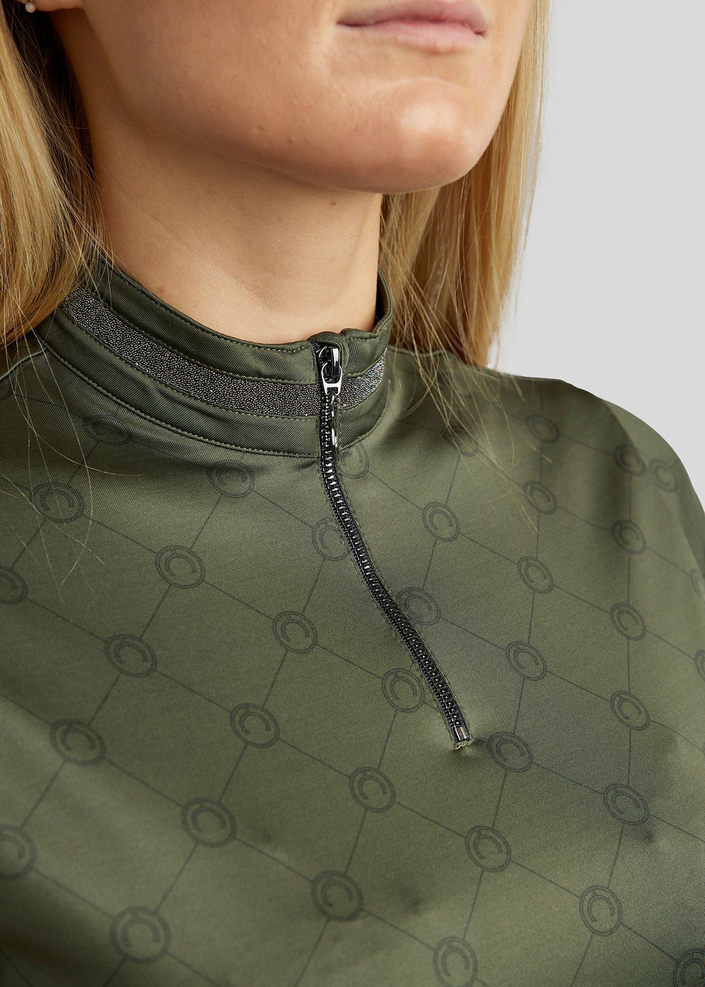 Movina AO Printed Polo manga larga con Caviar Crystal Deco - Pine Green