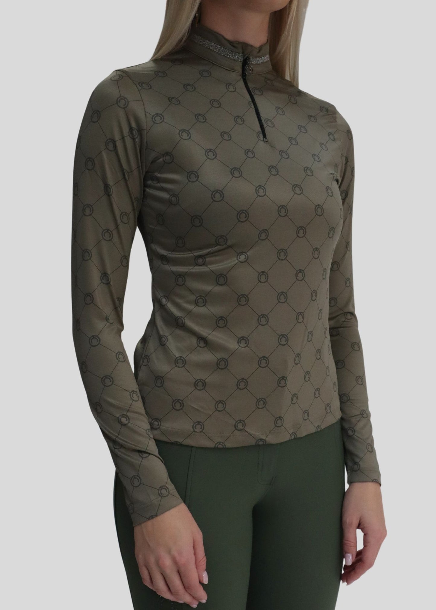 Movina AO Printed Polo manga larga con Caviar Crystal Deco - Dusty Green