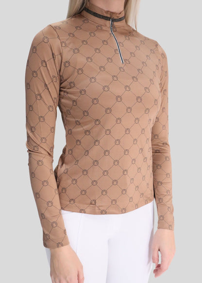 Movina AO Printed Polo manga larga con Caviar Crystal Deco - Latte